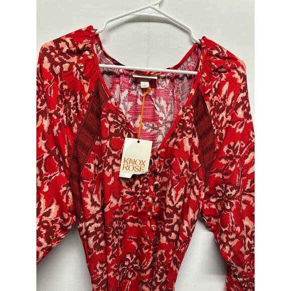 NWT Knox Rose Red Floral Boho Maxi Dress Long Sleeve Rayon Size Large Resort - Picture 6 of 11